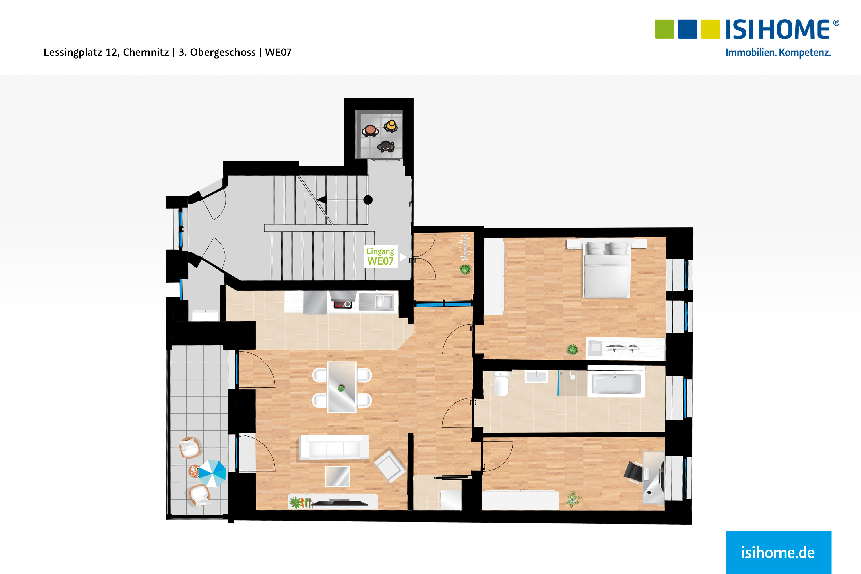 Traumhafte 3 Raumwohnung mit Sonnenbalkon nach Sanierung - WE07, 09130 Chemnitz, Etagenwohnung