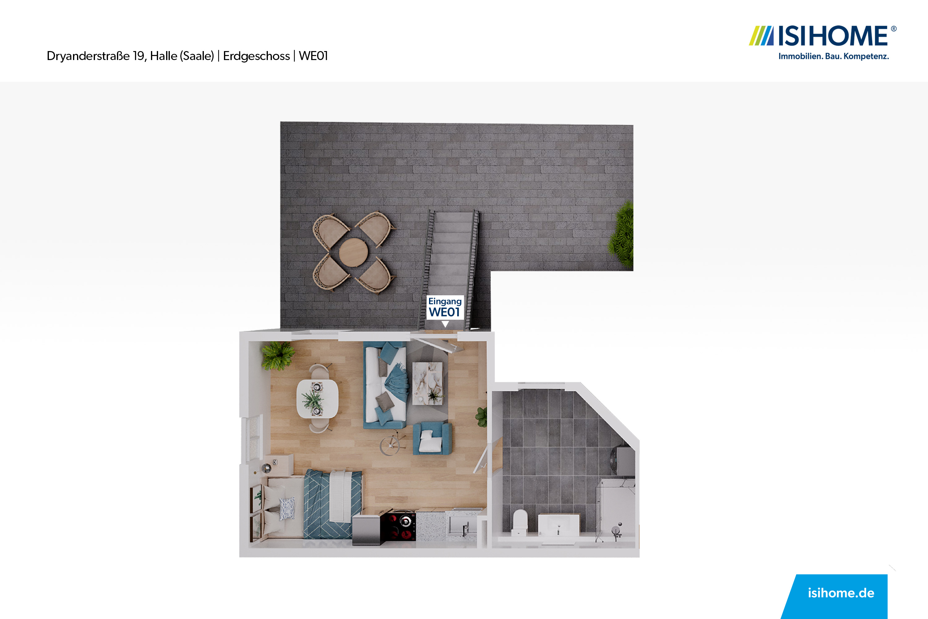 1-Raumwohnung mit EBK und Terrasse - WE01, 06110 Halle (Saale), Apartment