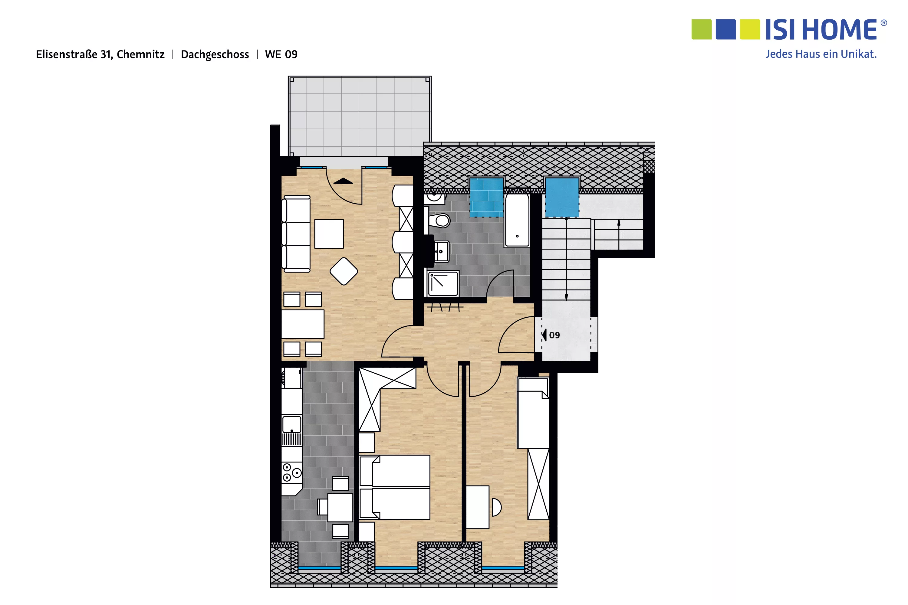 Schöne 3-Raumwohnung mit hochwertiger Ausstattung in zentraler Lage - WE09, 09111 Chemnitz, Dachgeschosswohnung